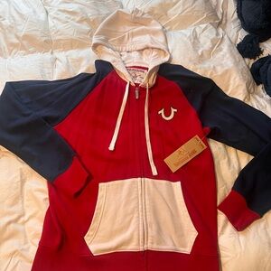 True Religion Red and Navy Hoodie